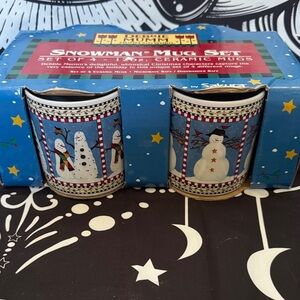 Vintage 1990s Debbie Mumm 4 piece snowman mug set